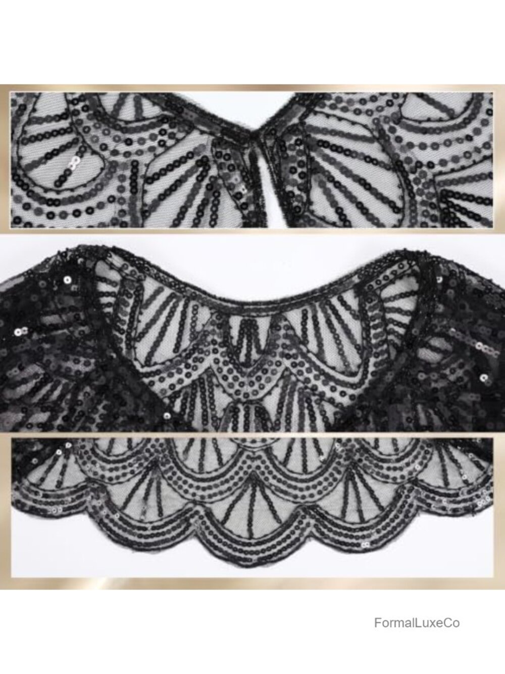 Sequin Shawl Capelet with Metal Hook Closure for Evening Parties - Picture 4 of 6